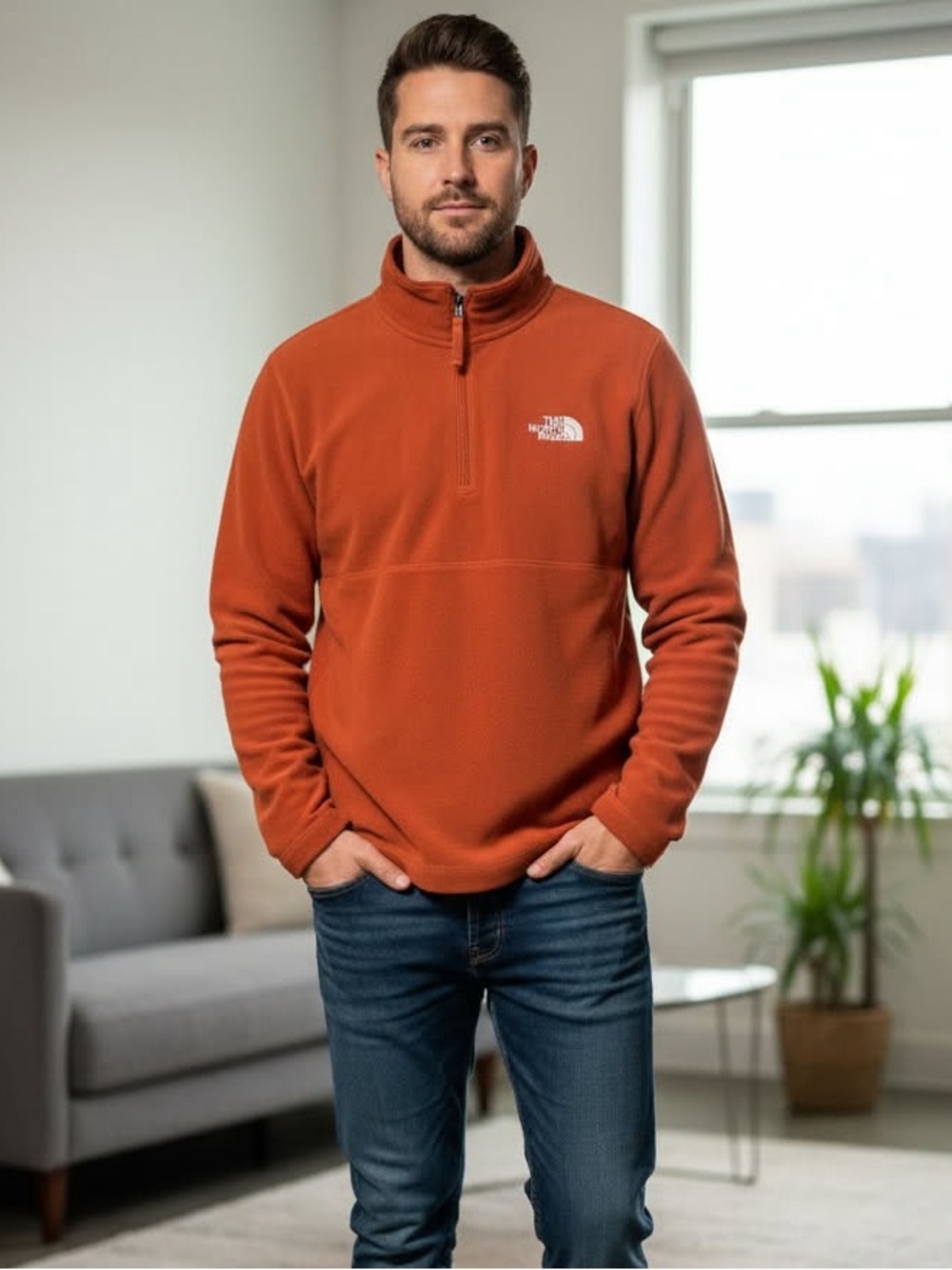The North Face Men’s Half-Zip Fleece Pullover - Orange/Rust Size Medium